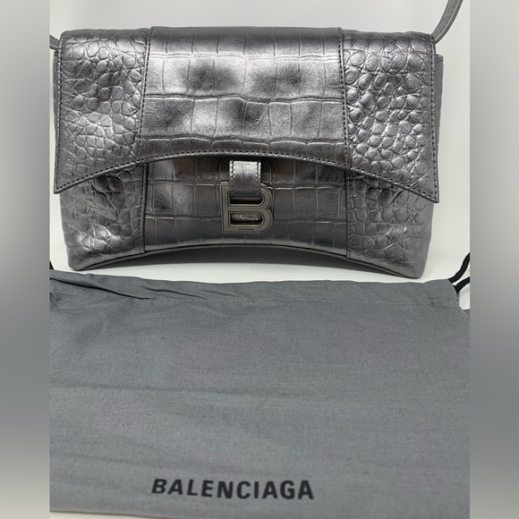BALENCIAGA Small Downtown Croc Embossed Leather Shoulder Bag - Picture 6 of 16